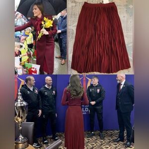 NWT CO Pleated Elastic Waist Midi Skirt in Cabernet- ASO Kate Middleton (S)